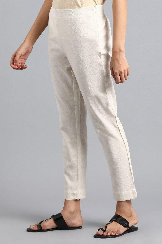 Off-White Solid Trousers - wforwoman