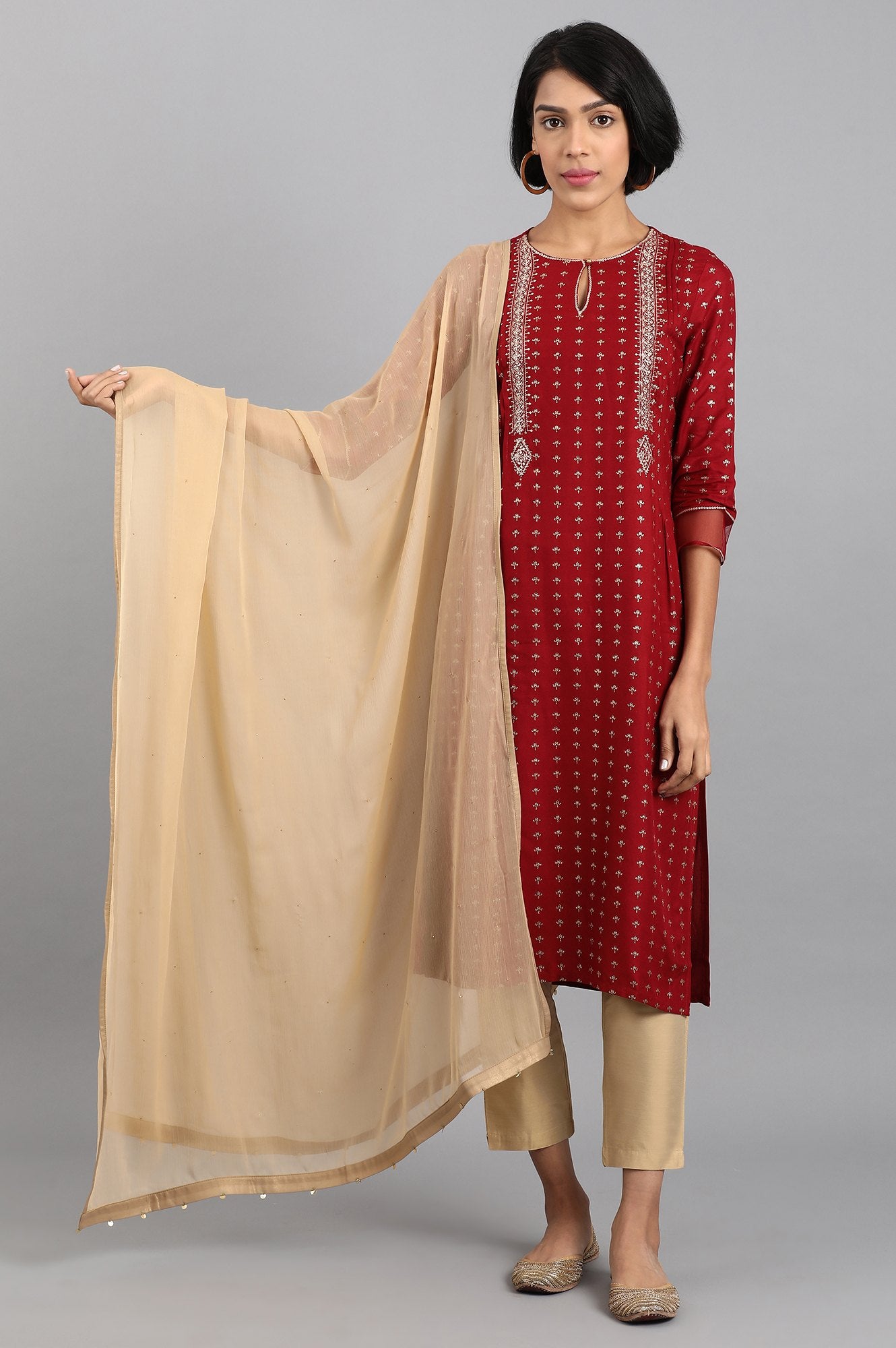 Gold Solid Sequin Rectangular Chiffon Dupatta