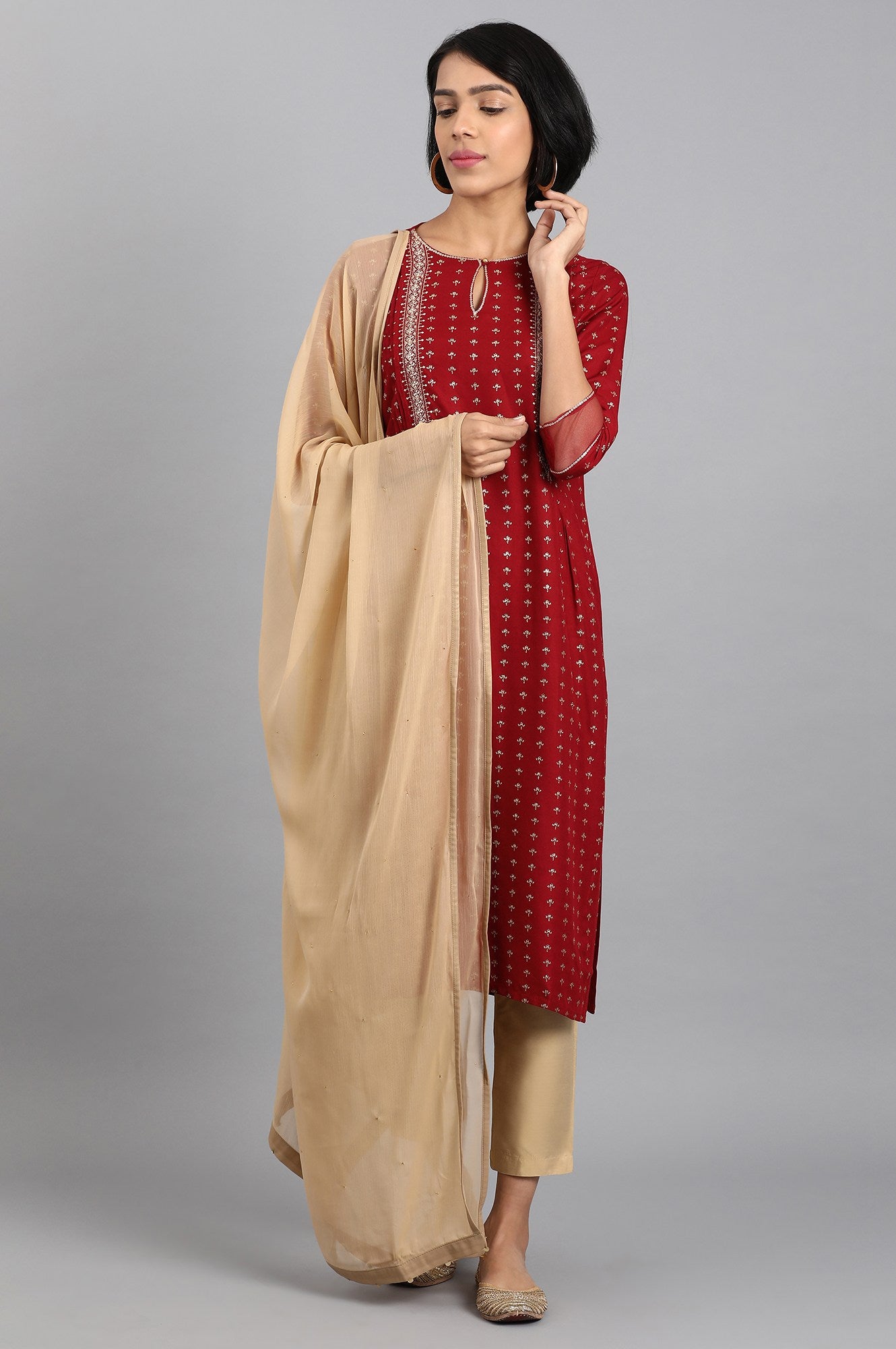 Gold Solid Sequin Rectangular Chiffon Dupatta