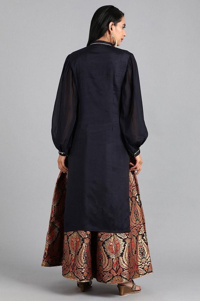 Blue Mandarin Neck Solid kurta - wforwoman