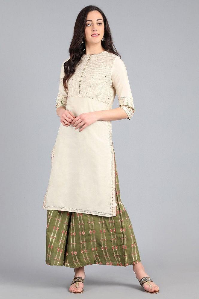 Ecru Round Neck Solid kurta - wforwoman