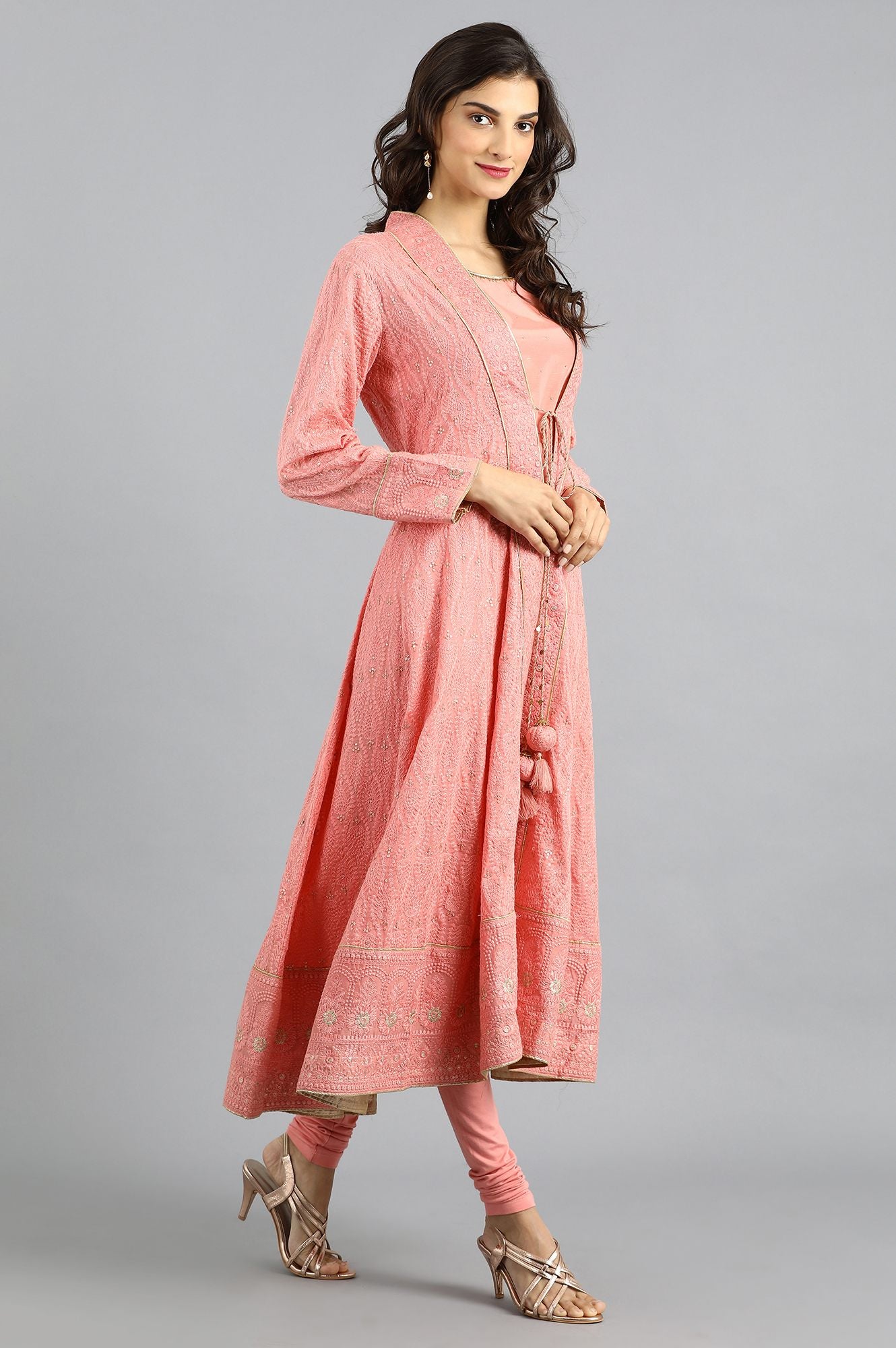 Pink Round Neck Embellished kurta Set