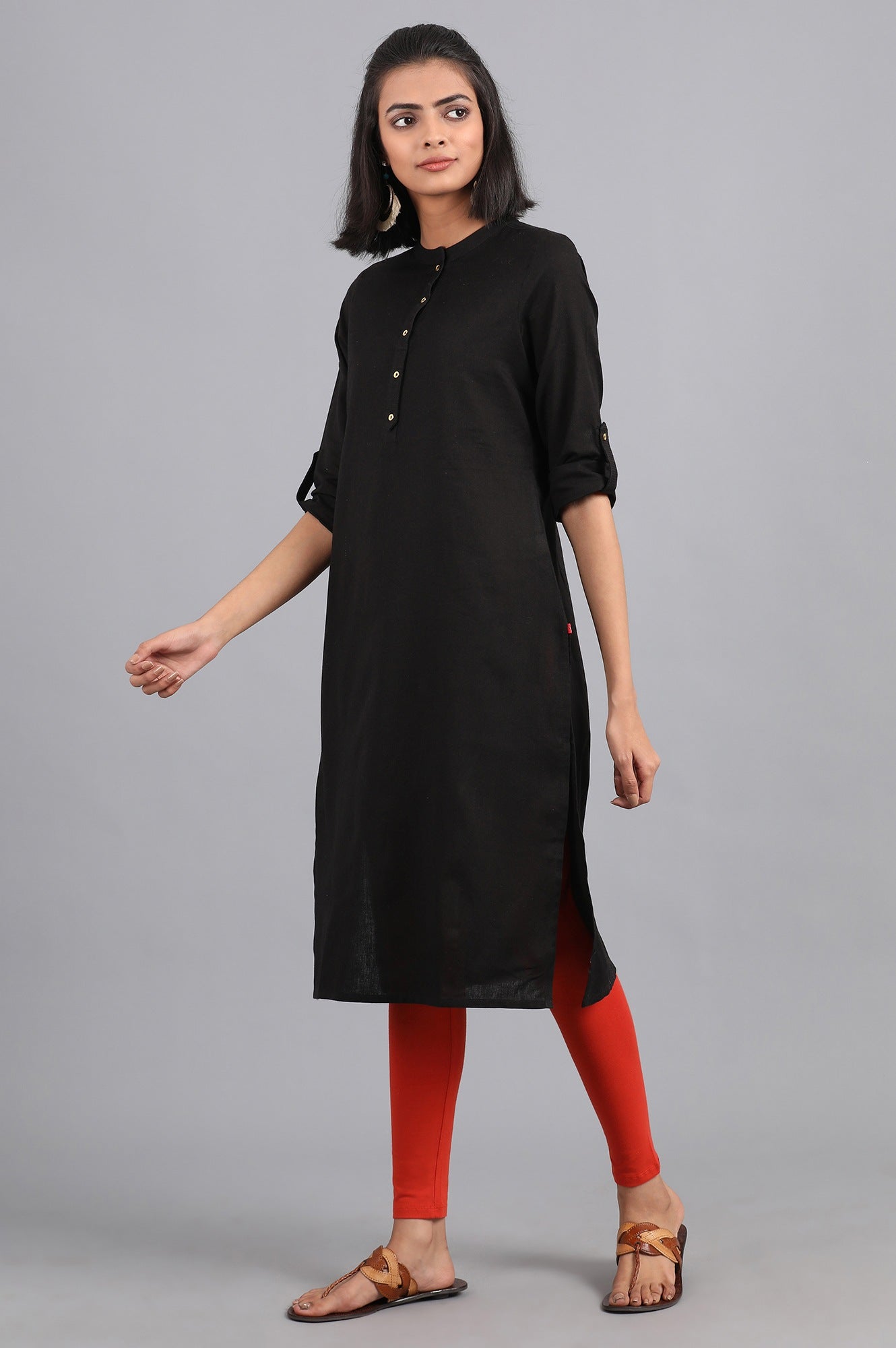 Black Mandarin Neck Solid kurta
