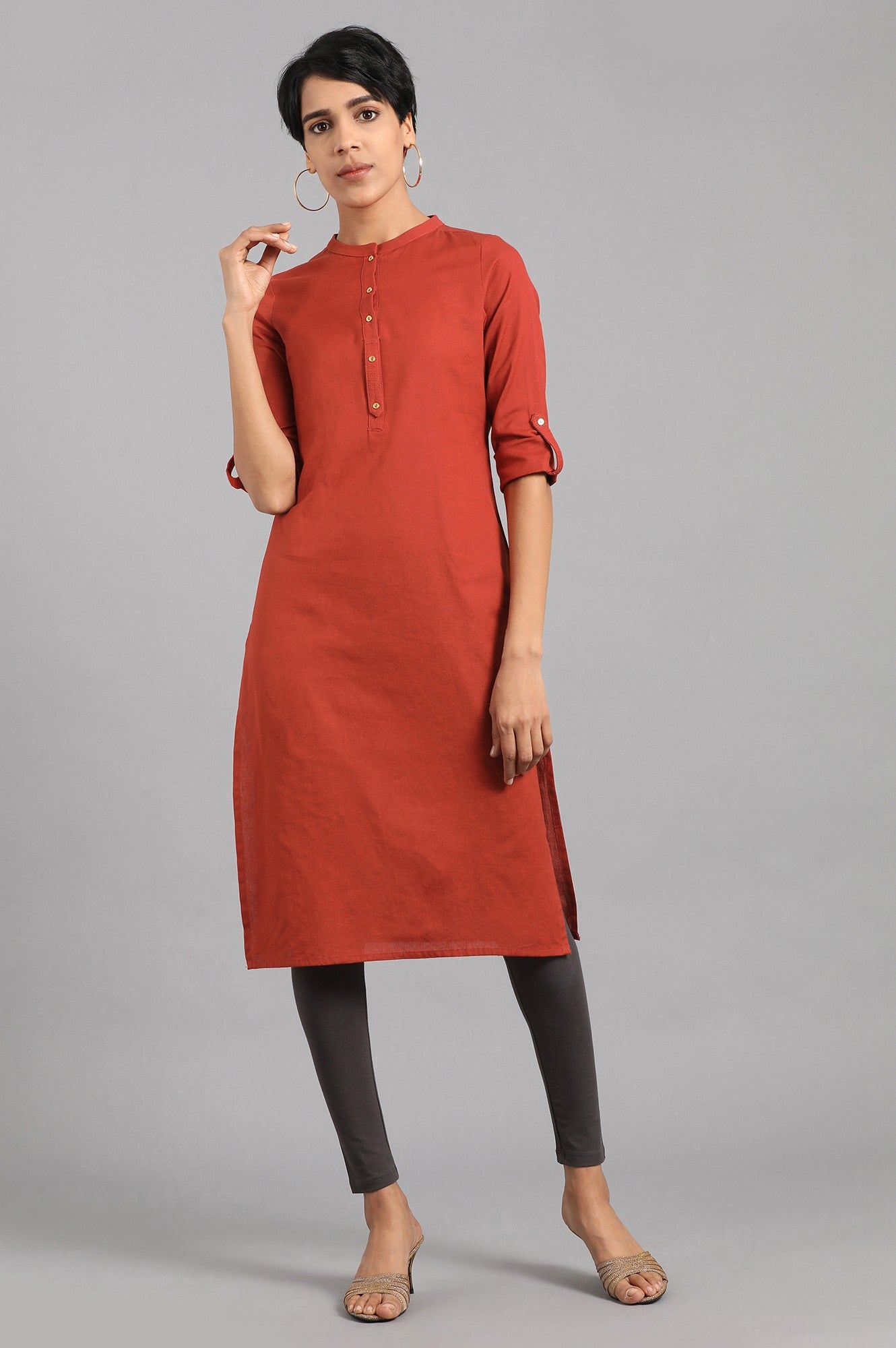 Red Mandarin Neck Solid kurta
