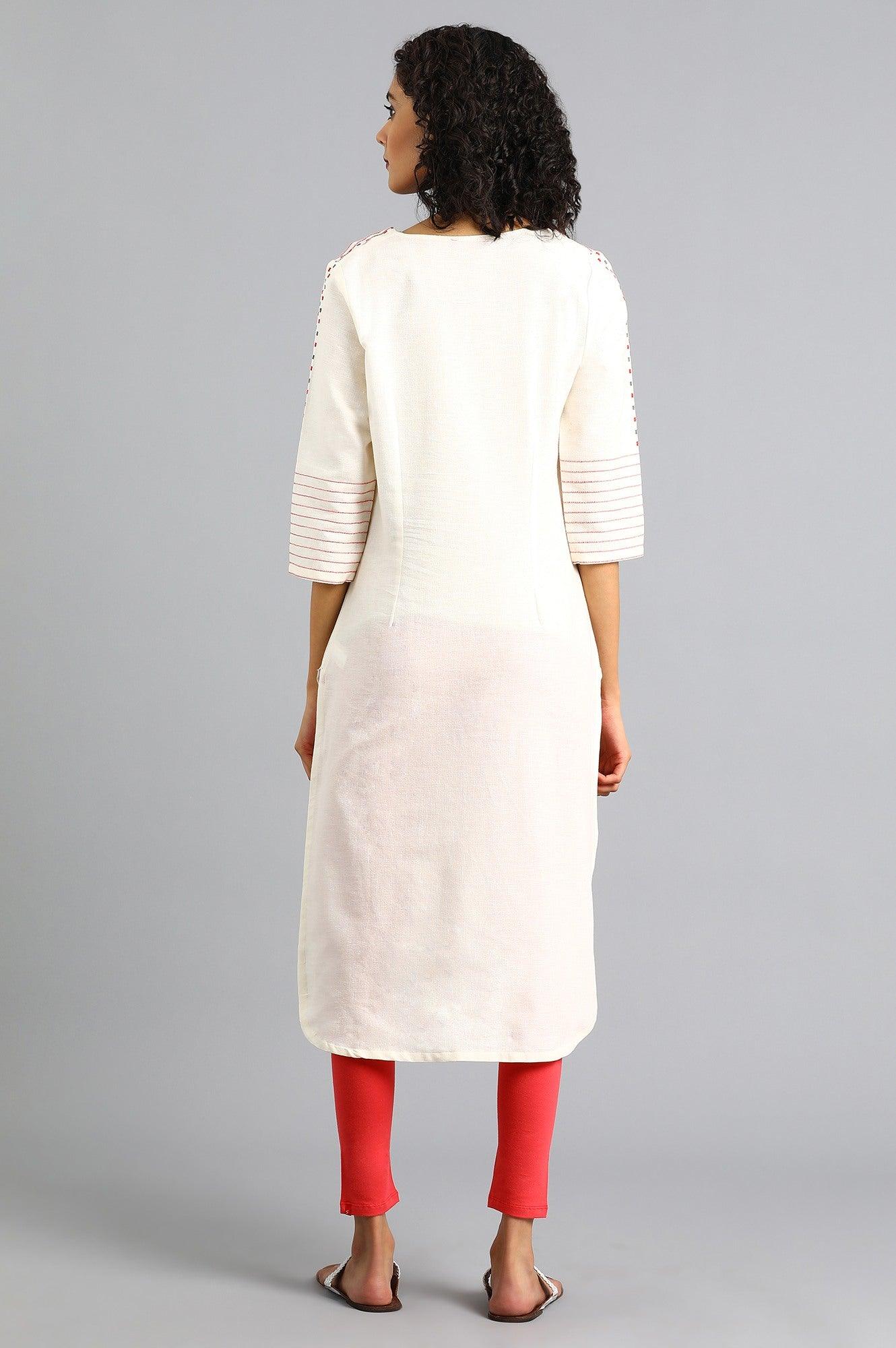 White V-Neck Printed kurta - wforwoman