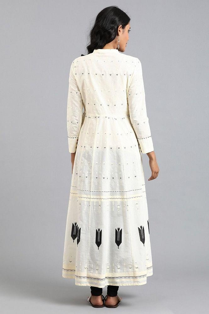 White Mandarin Neck Printed kurta - wforwoman