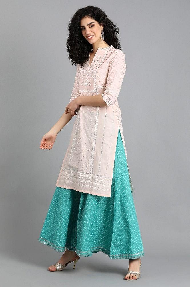 Pink Mandarin Neck Printed kurta - wforwoman