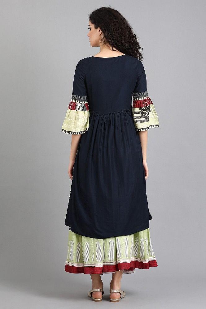 Blue Round Neck Fit & Flare Sleeves kurta - wforwoman