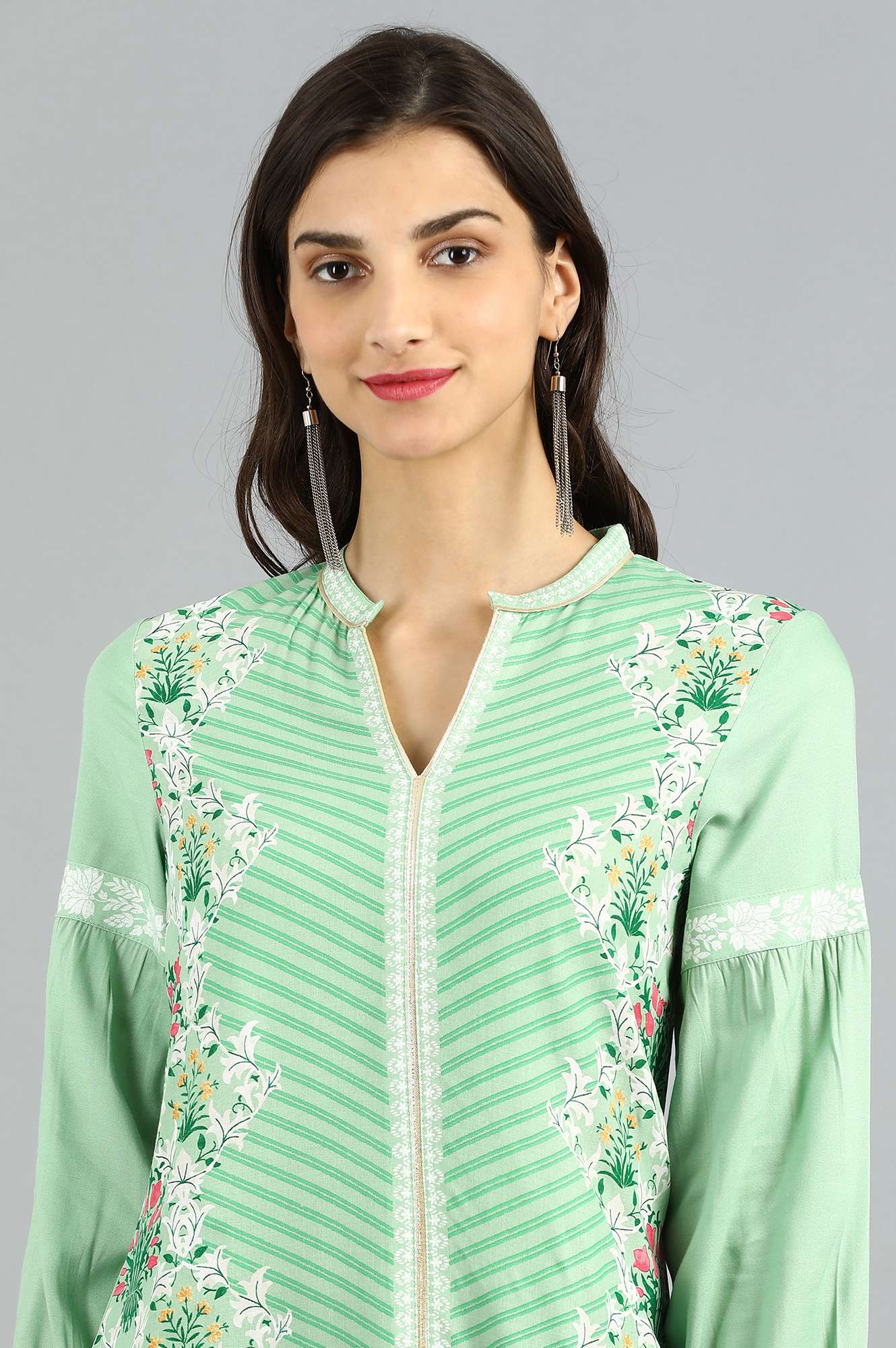 Green Mandarin Neck Printed kurta