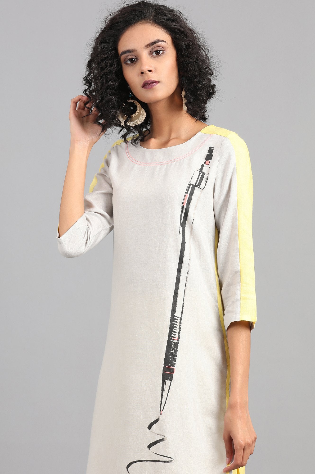 Light Grey Round Neck Printed kurta