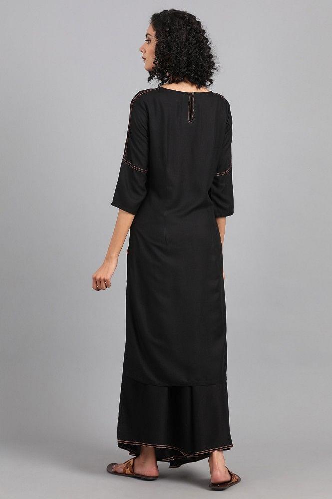 Black Round Neck Printed kurta - wforwoman