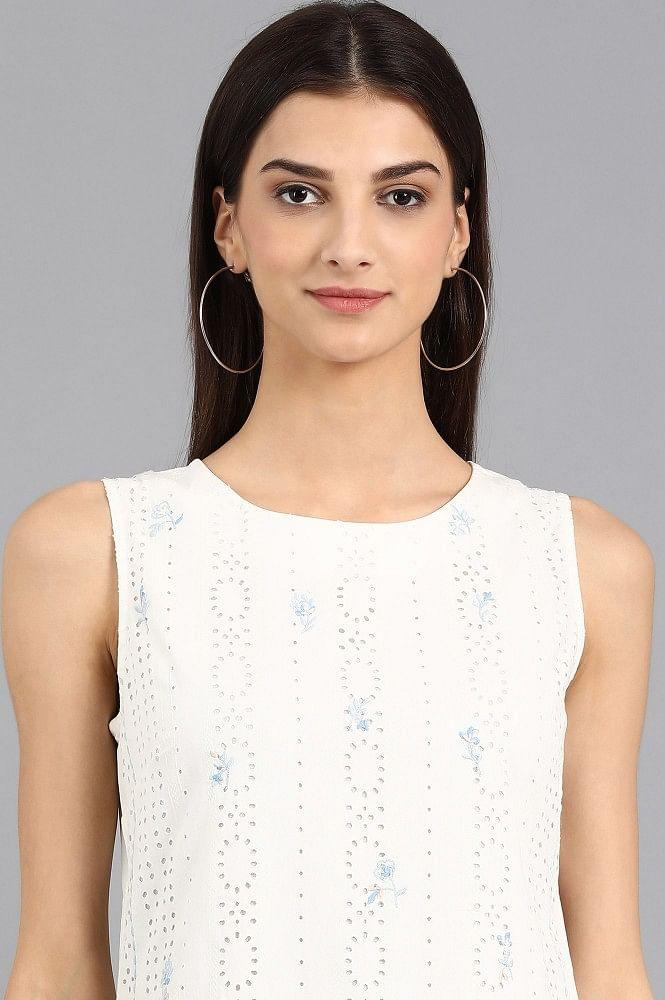 White Round Neck Printed kurta - wforwoman