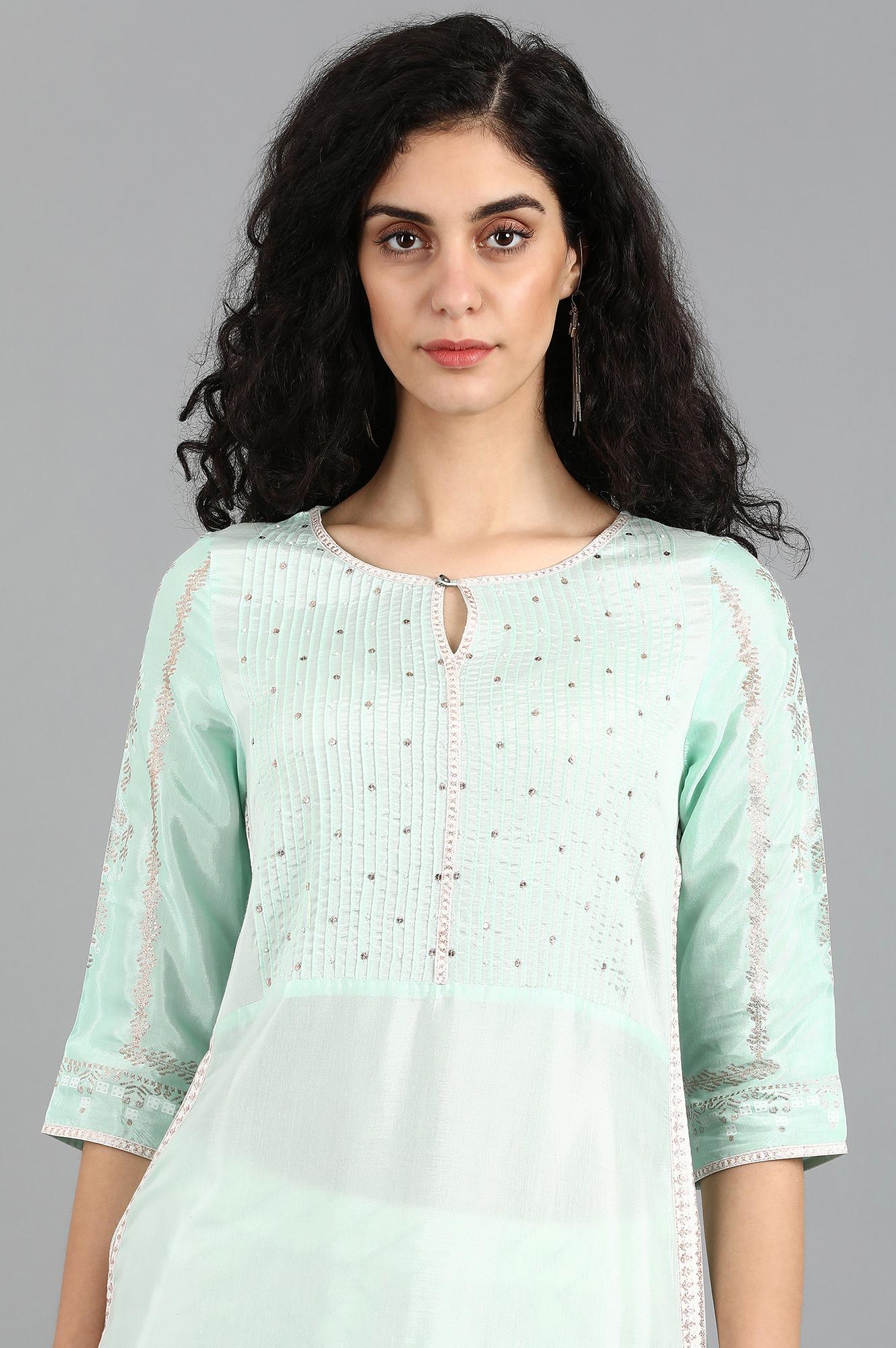 Blue Round Neck Solid kurta