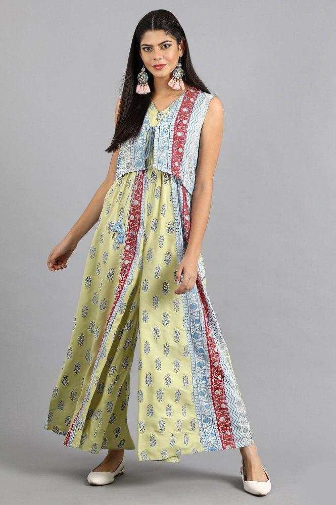 Blue & Green Printed Yolo Dress - wforwoman