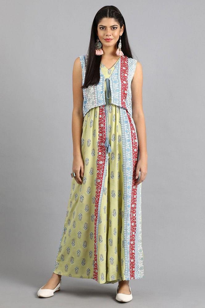 Blue & Green Printed Yolo Dress - wforwoman