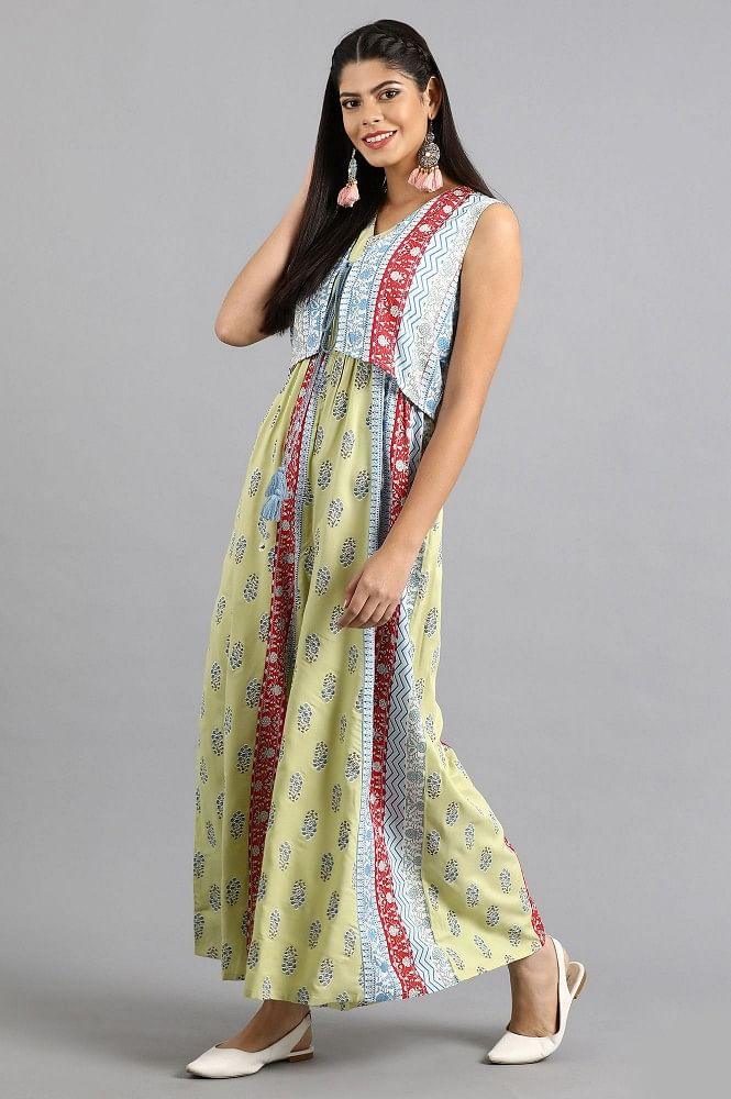 Blue & Green Printed Yolo Dress - wforwoman