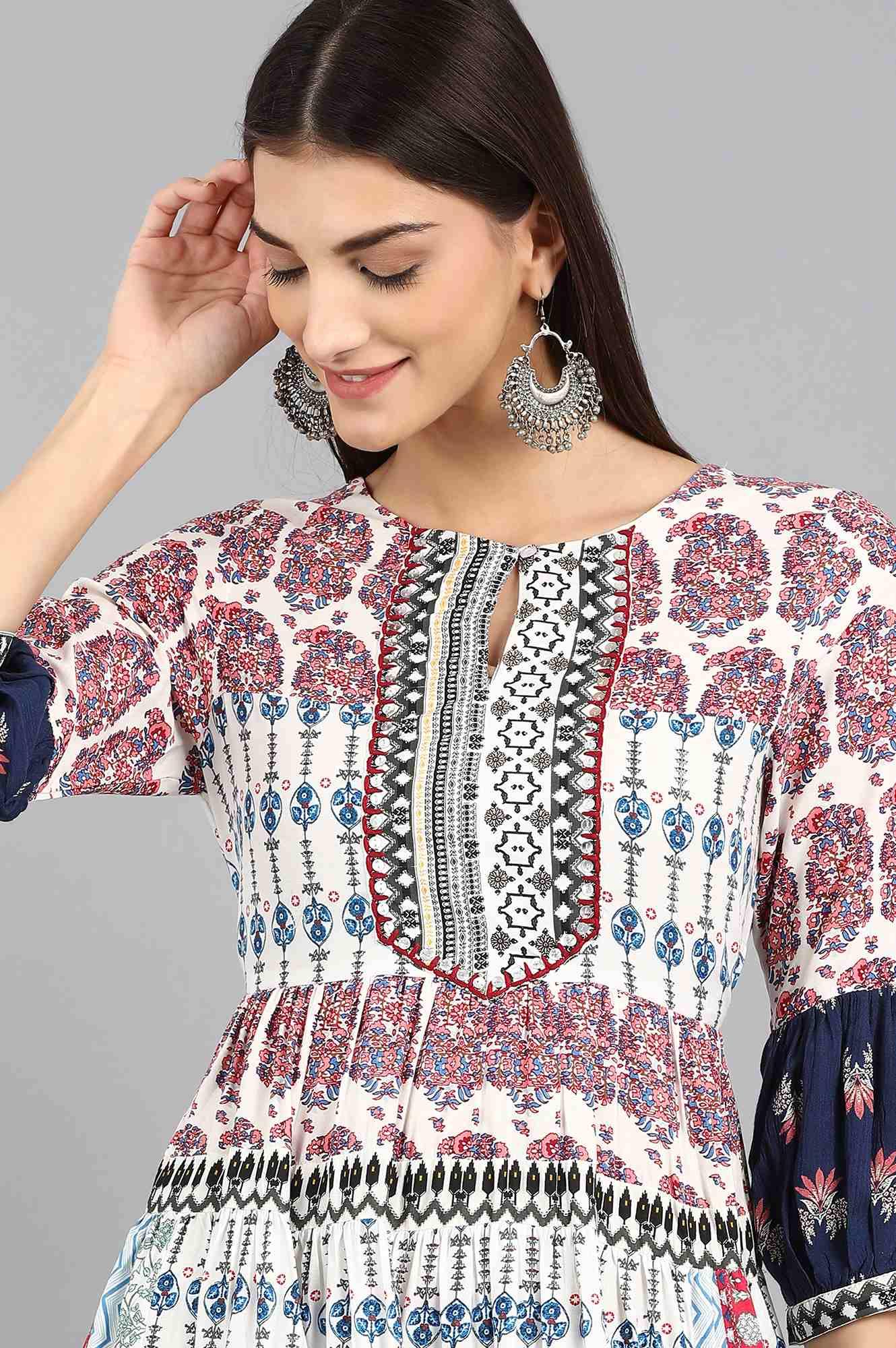 Black Round Neck Printed kurta - wforwoman
