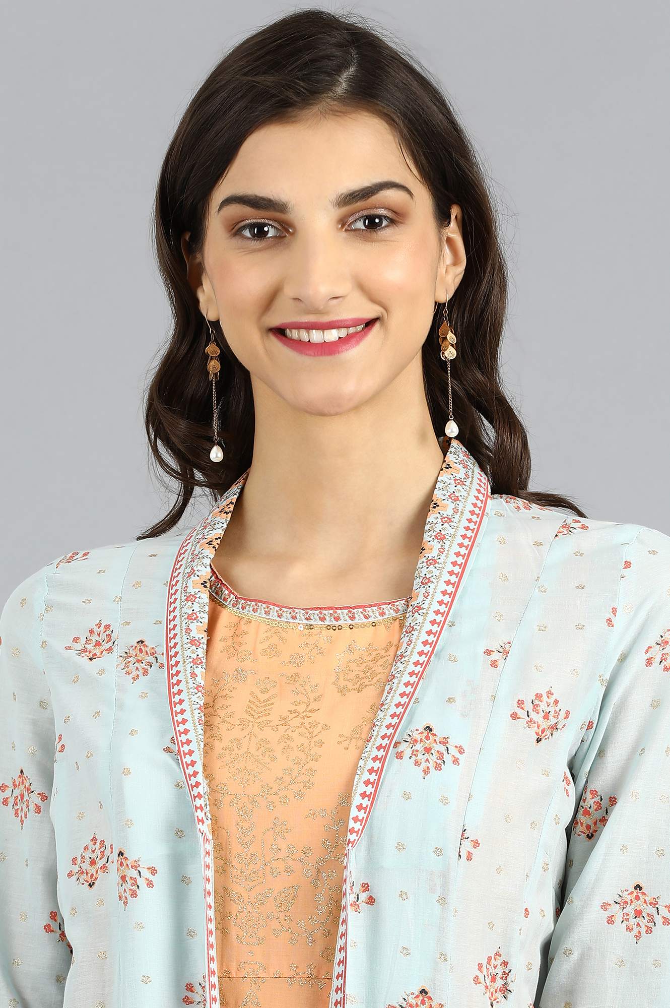 Blue Round Neck Layered kurta