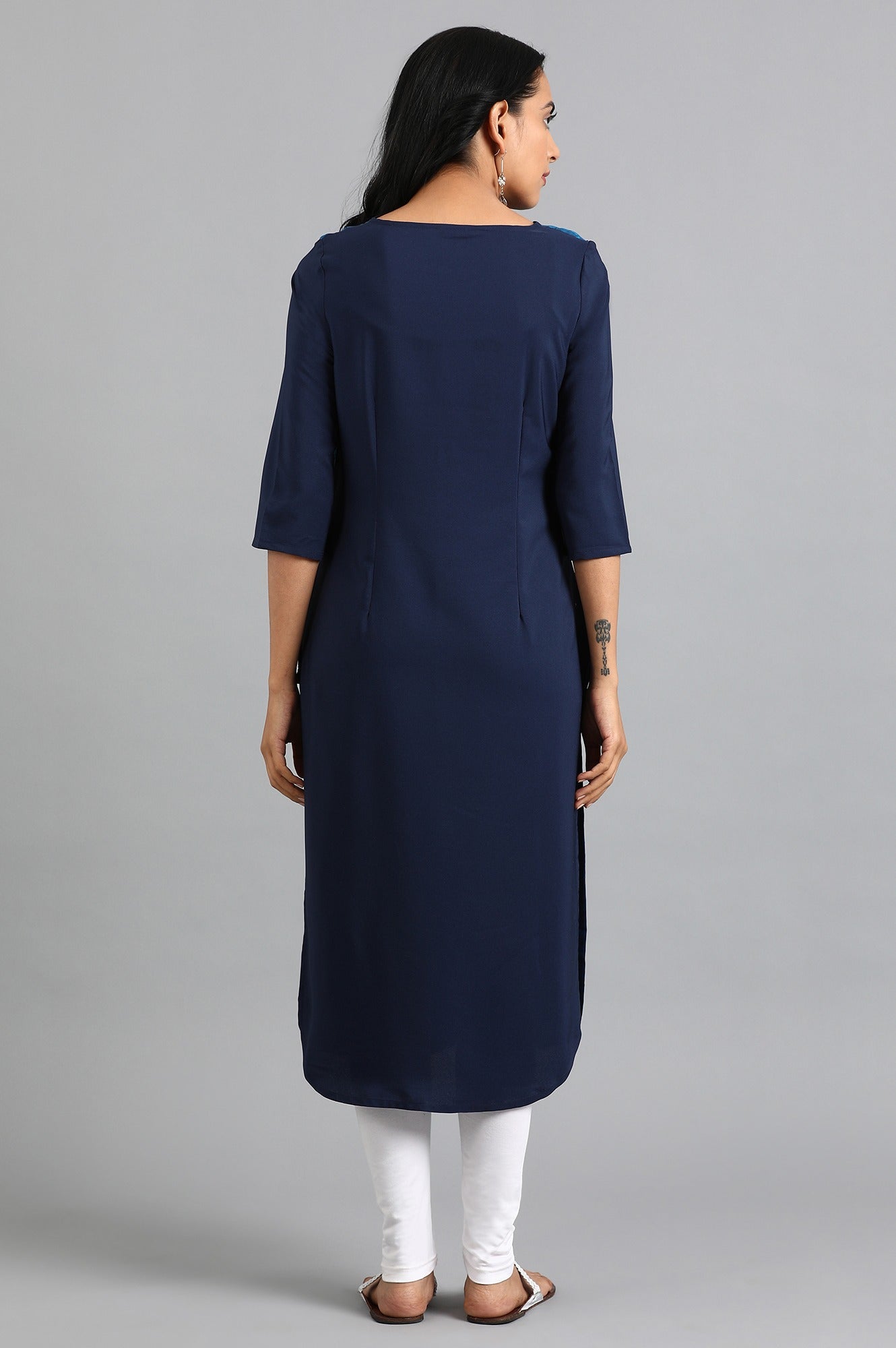 Blue Round Neck Printed kurta