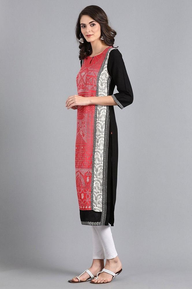 Red Round Neck Printed kurta - wforwoman