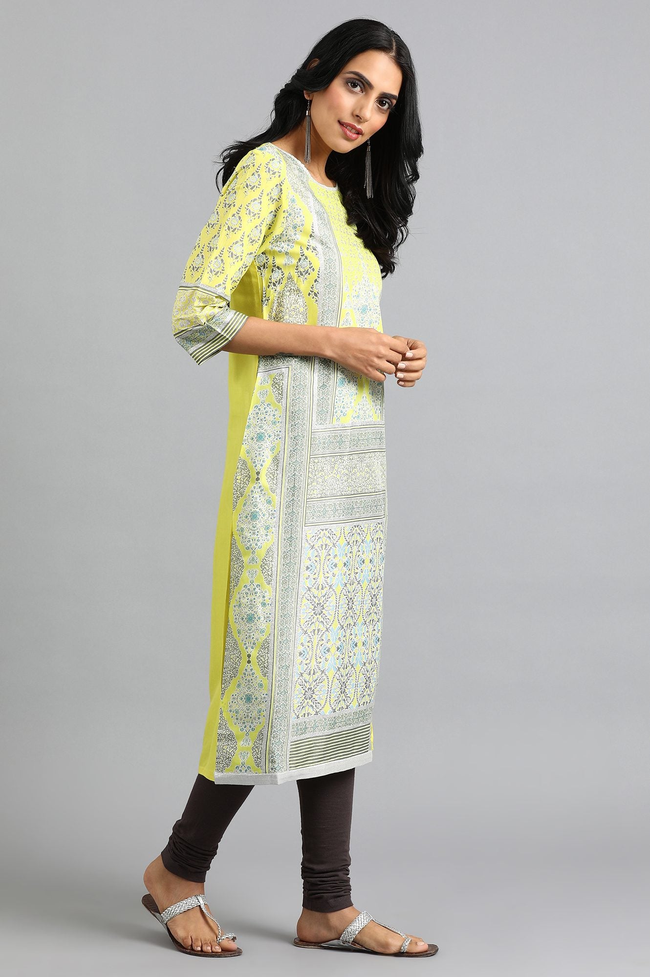 Green Round Neck Printed kurta
