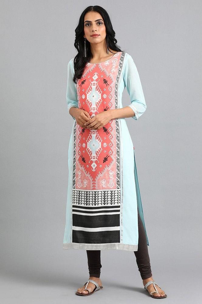 Pink Round Neck Printed kurta - wforwoman