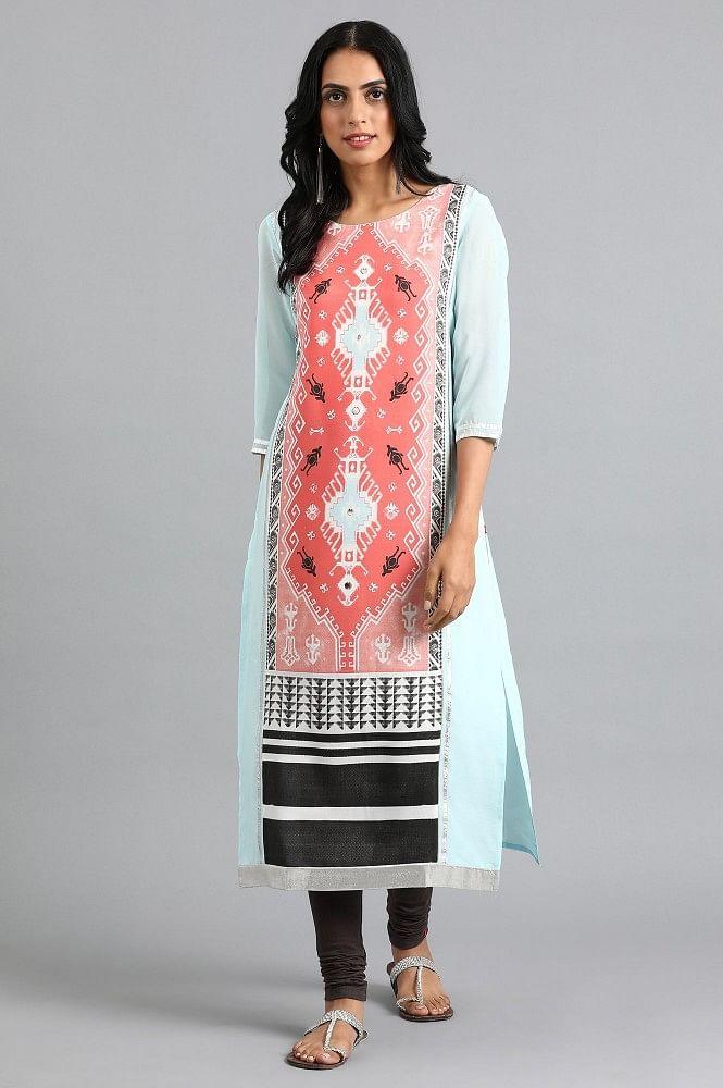 Pink Round Neck Printed kurta - wforwoman