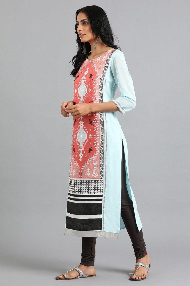 Pink Round Neck Printed kurta - wforwoman