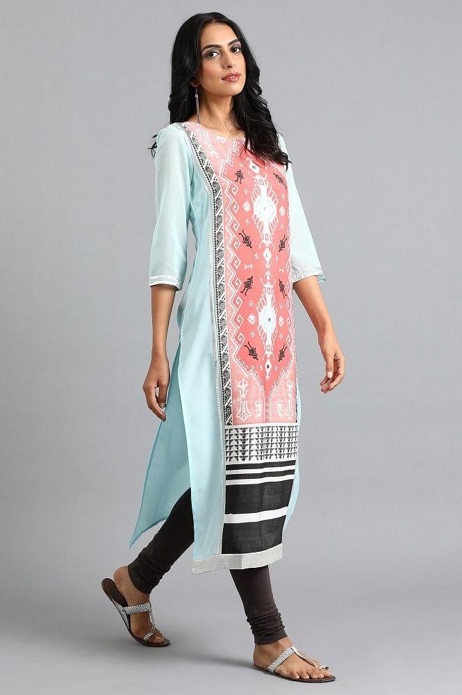 Pink Round Neck Printed kurta - wforwoman