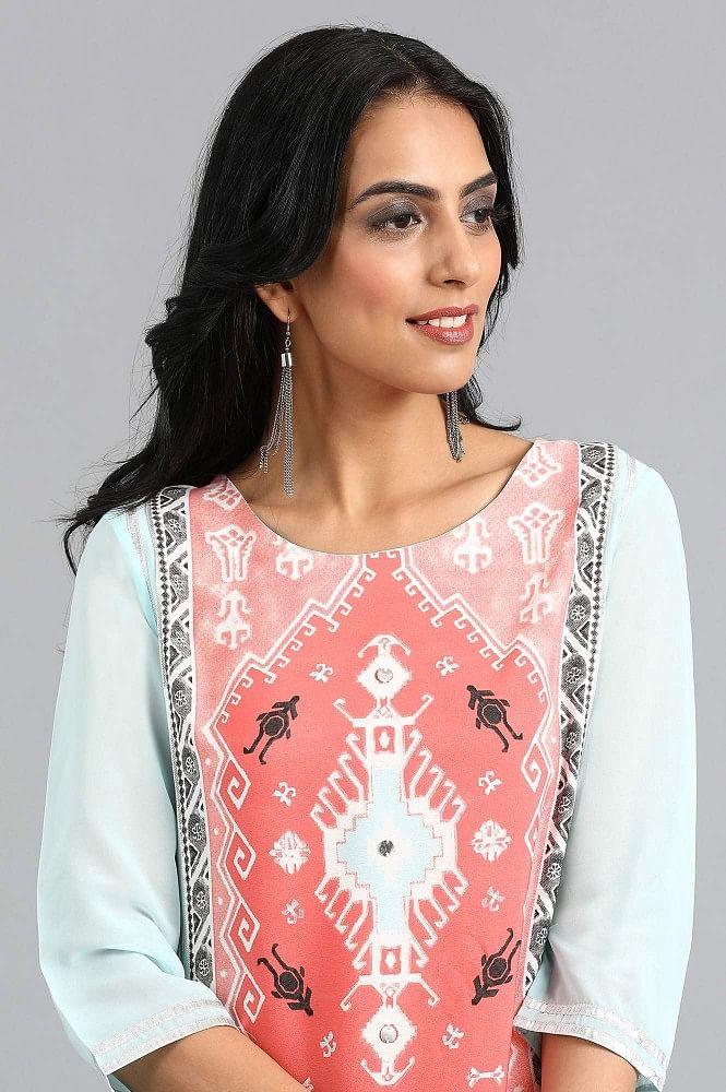 Pink Round Neck Printed kurta - wforwoman