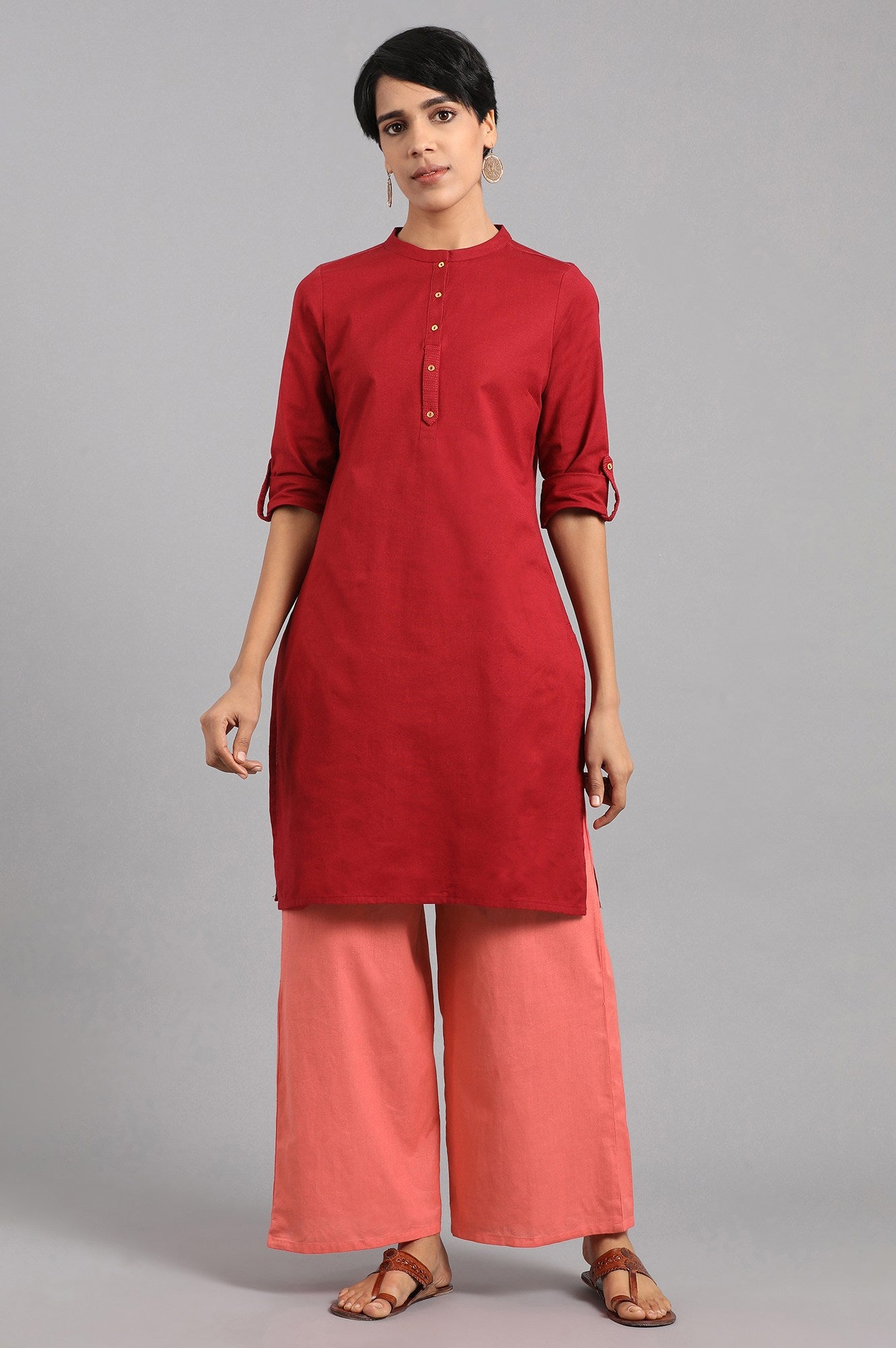 Peach Solid Parallel Pants