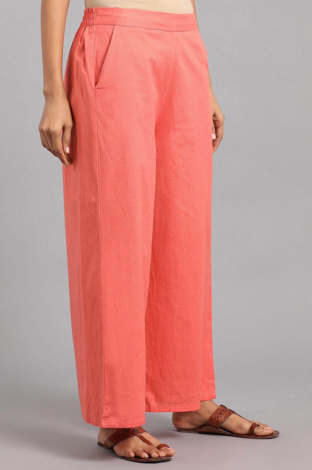 Peach Solid Parallel Pants