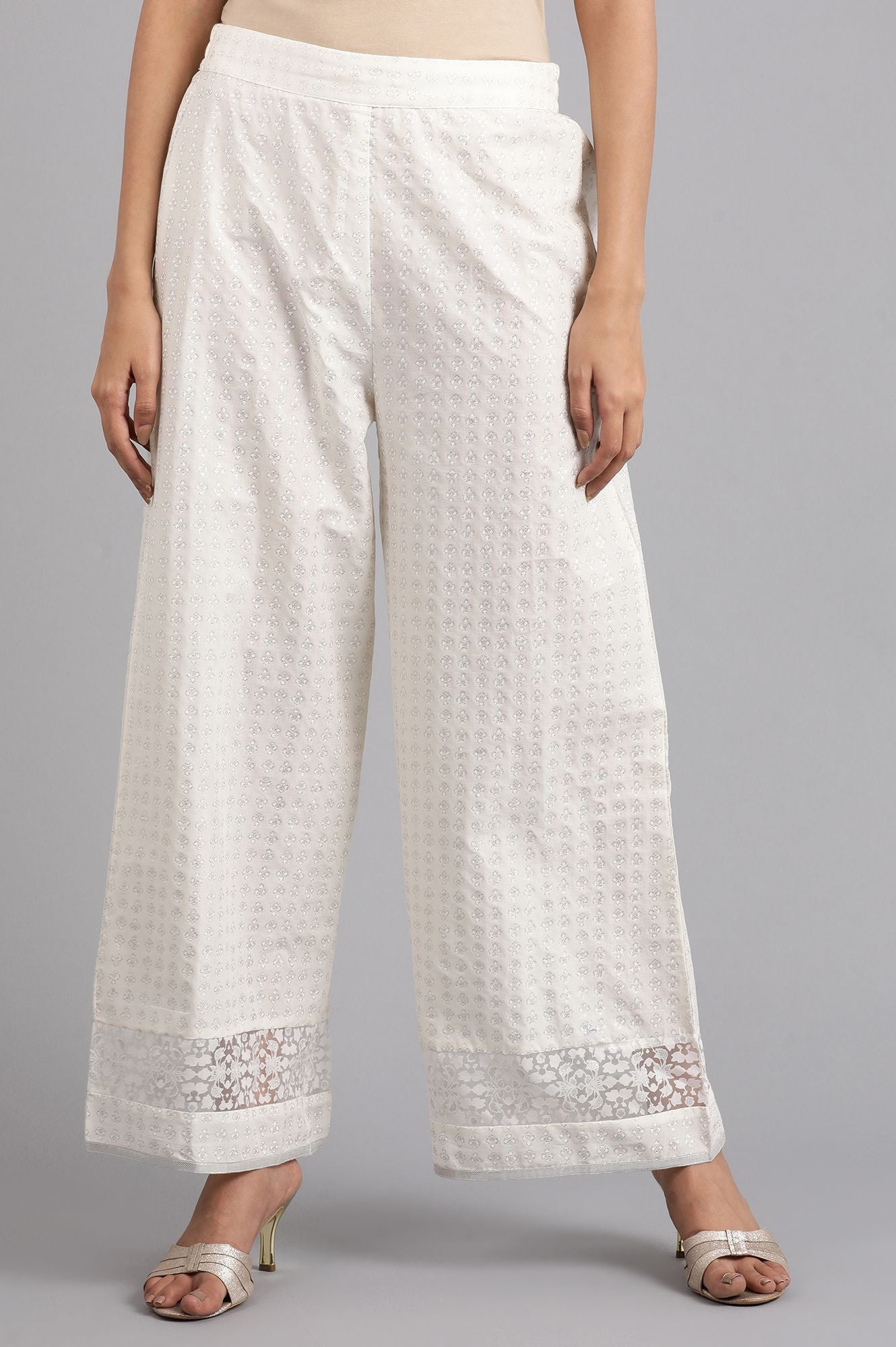 Ecru Glitter Print Pants