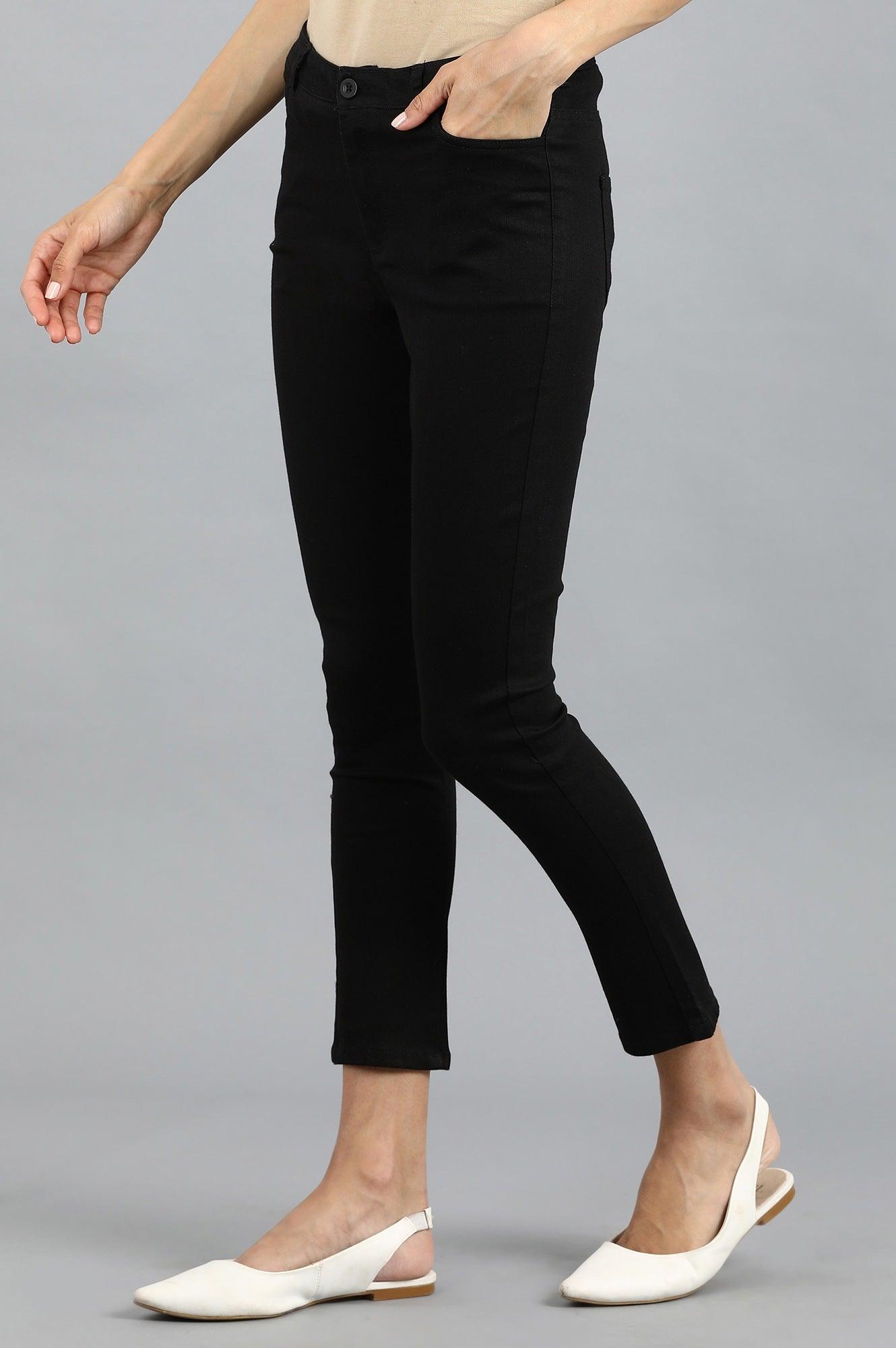 Black Denim Casual Jeggings - wforwoman