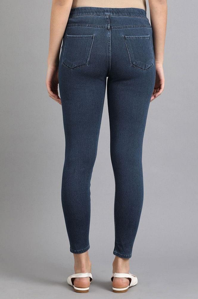 Blue Solid Jeggings - wforwoman