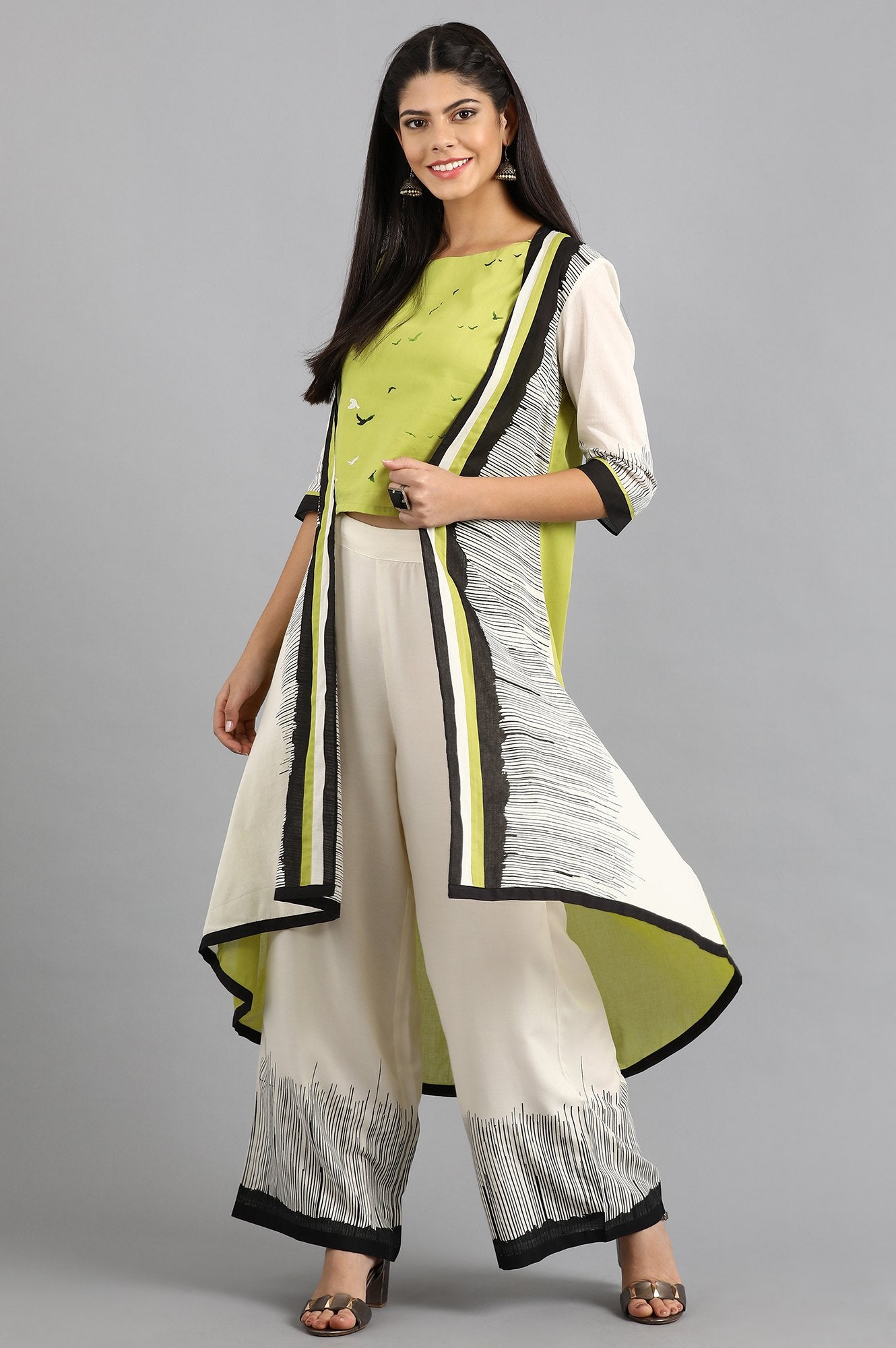 Green Round Neck Printed kurta Set