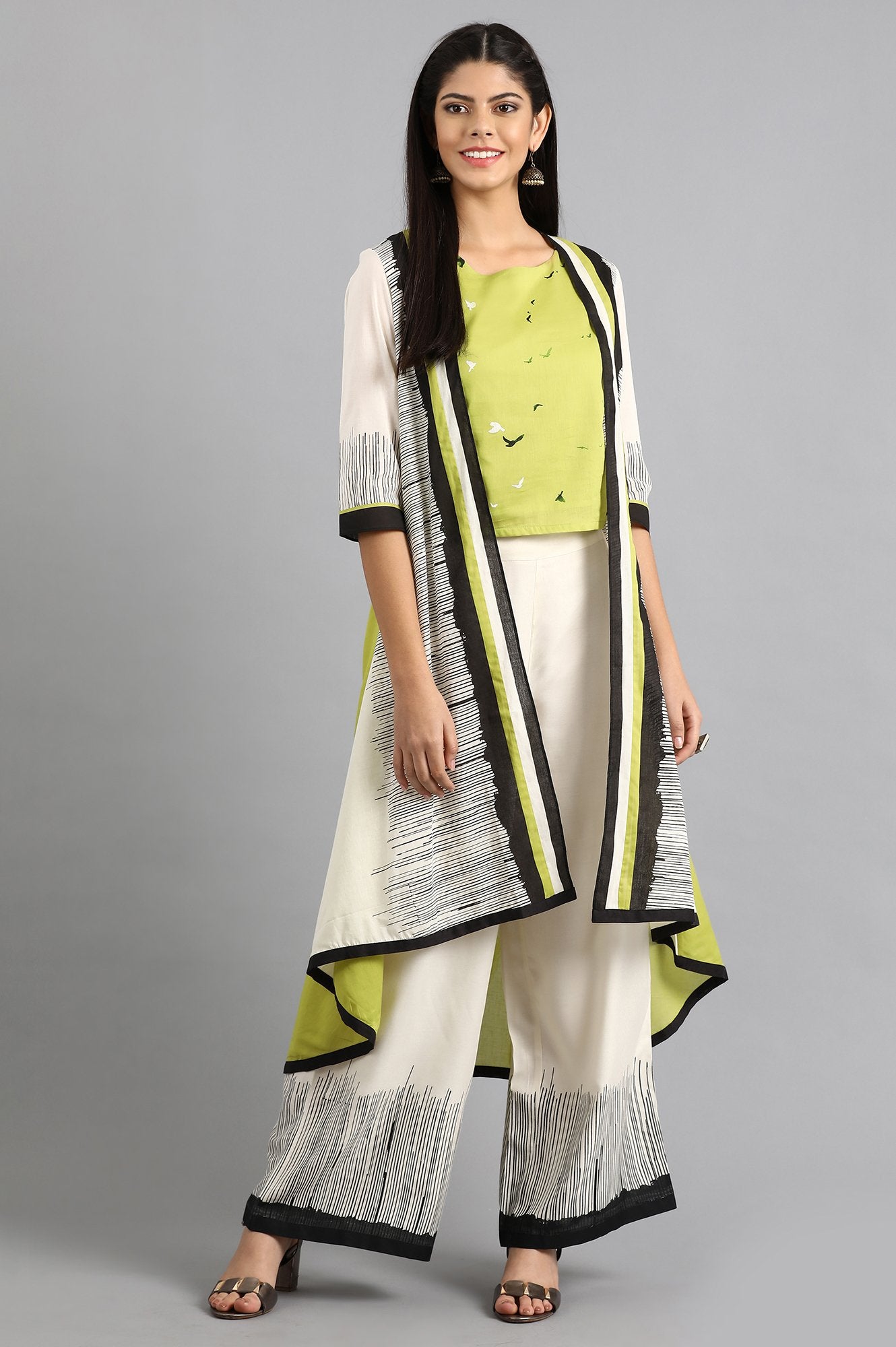 Green Round Neck Printed kurta Set