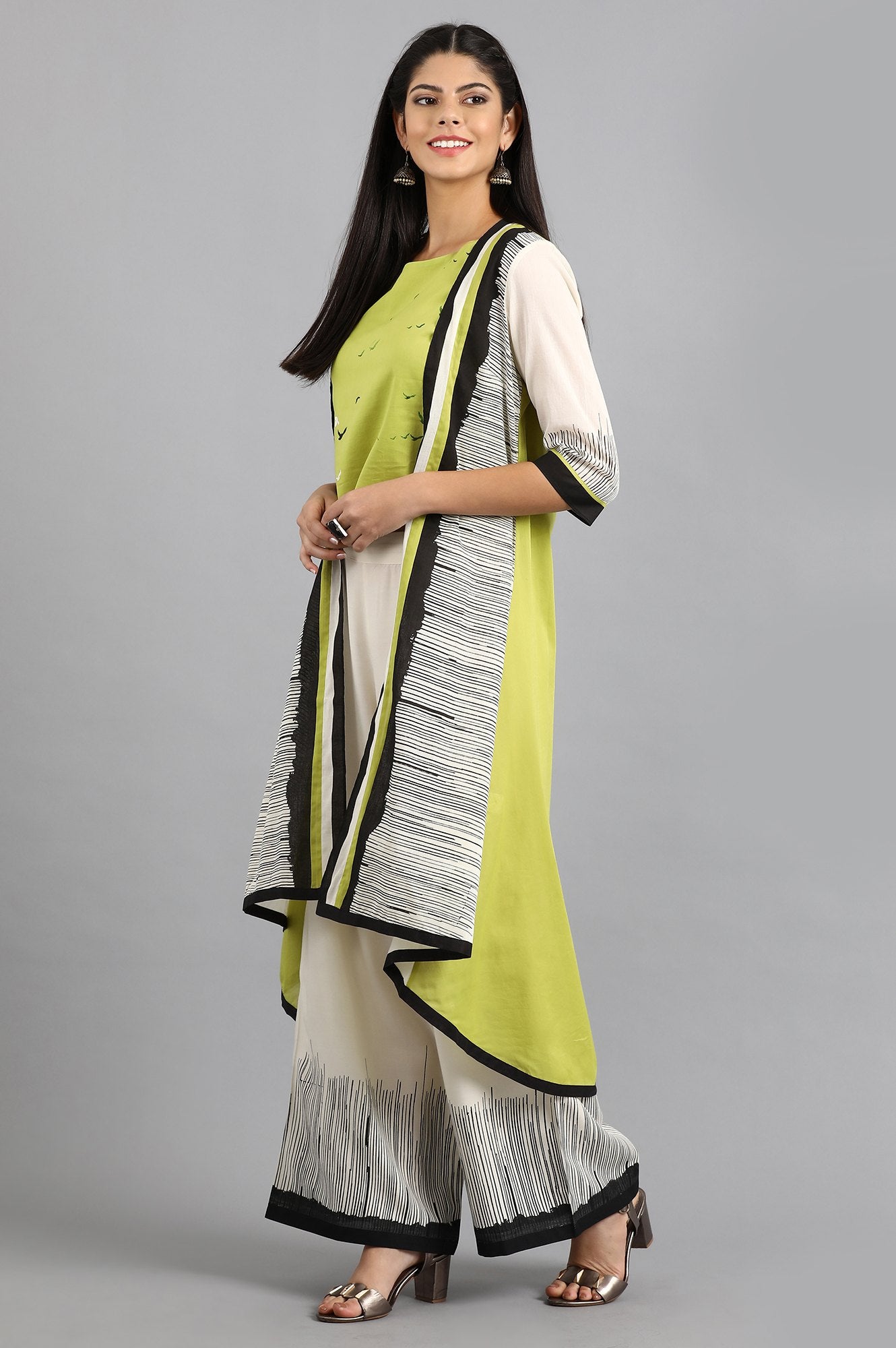 Green Round Neck Printed kurta Set