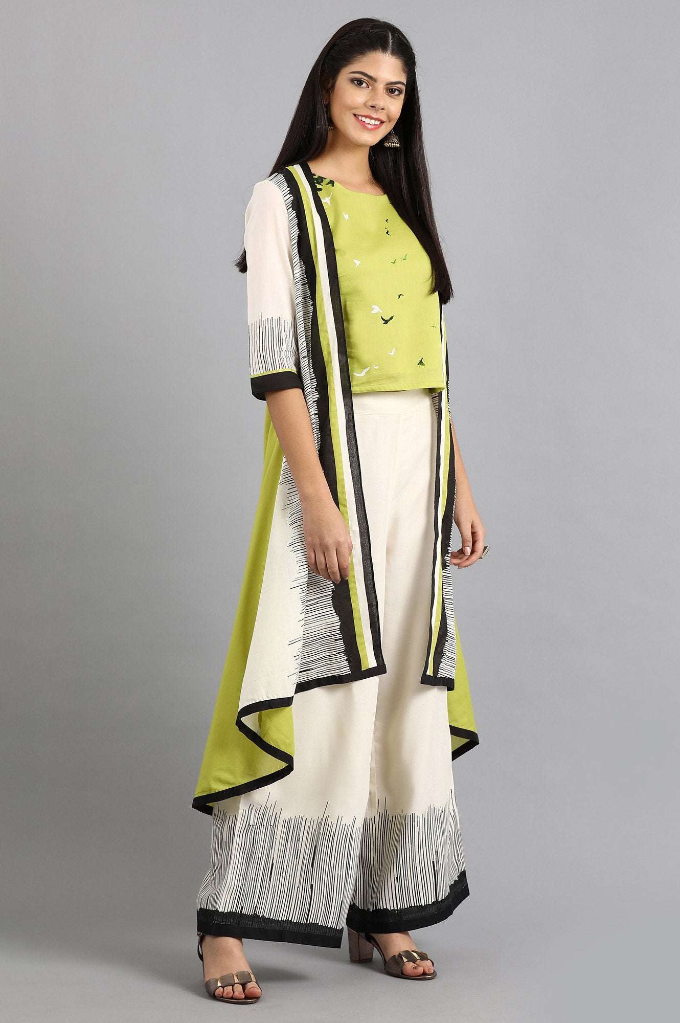 Green Round Neck Printed kurta Set