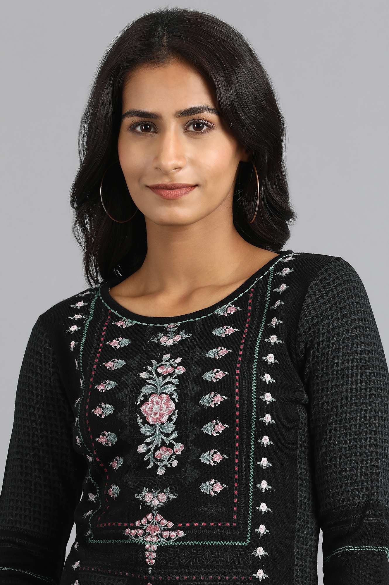 Black Round Neck Winter kurta