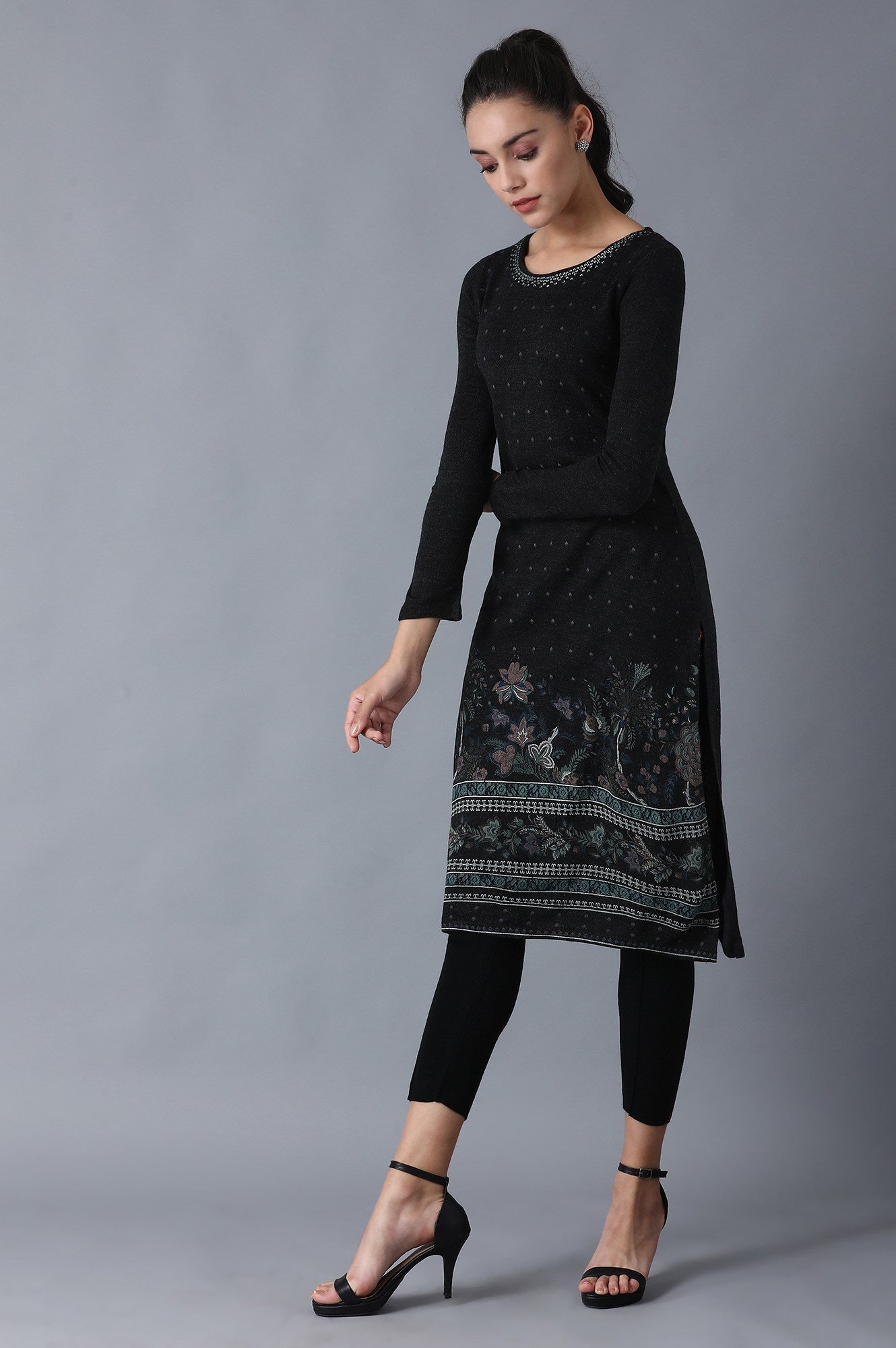 Grey Round Neck Winter kurta