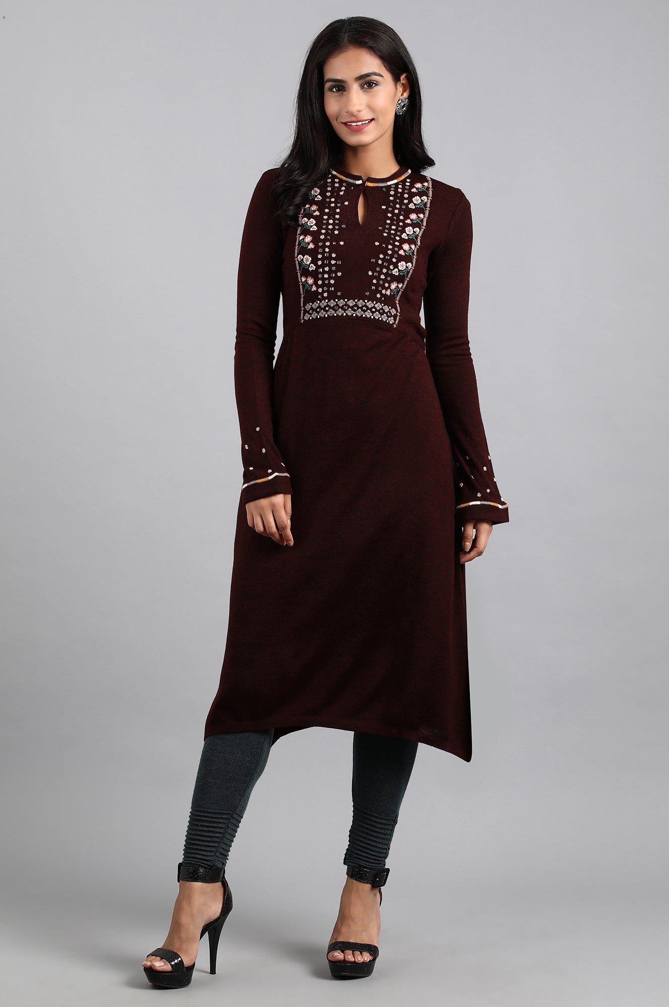 Maroon Mandarin Neck Winter kurta