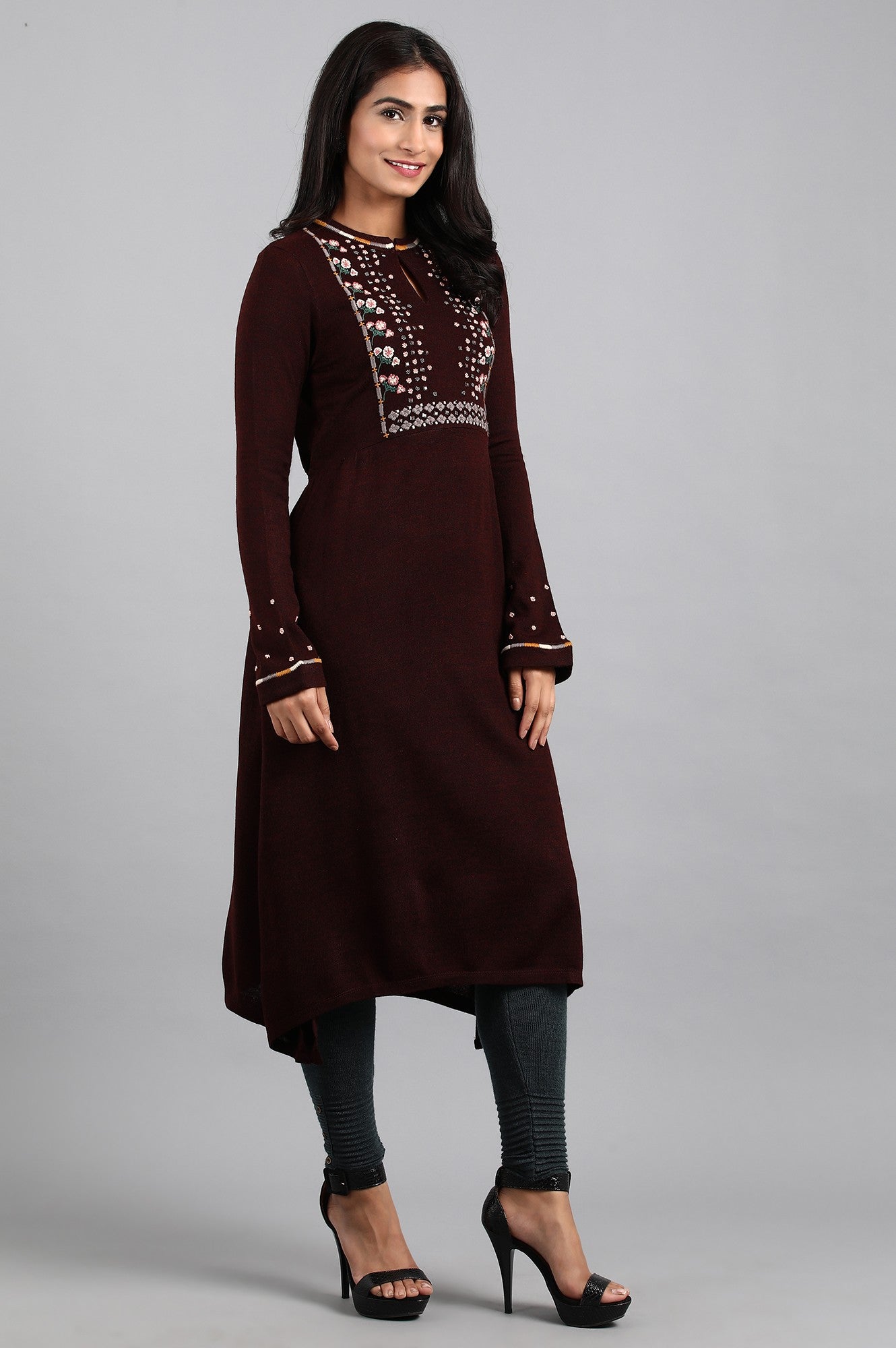 Maroon Mandarin Neck Winter kurta