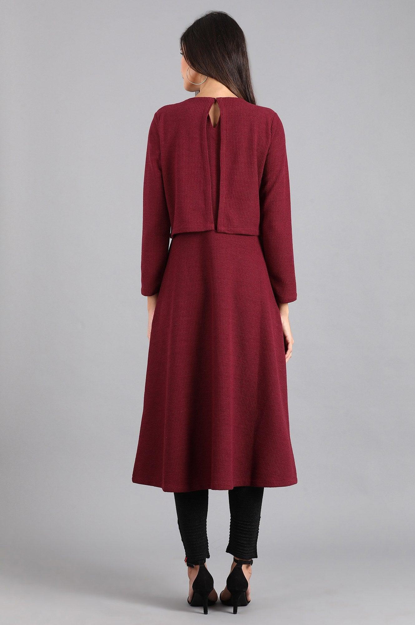 Wine Round Neck Winter kurta - wforwoman