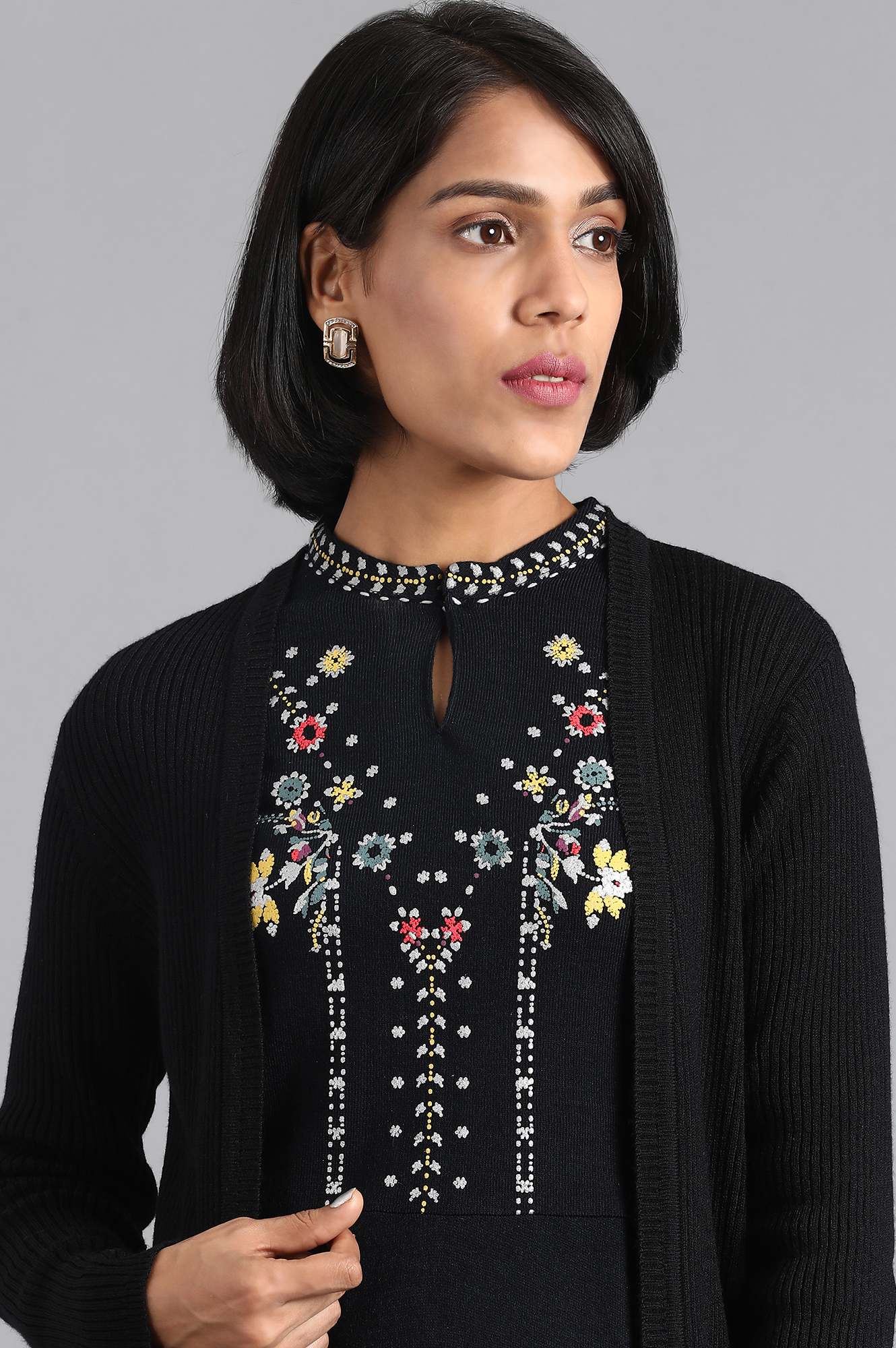 Black Ribbed Cardigan