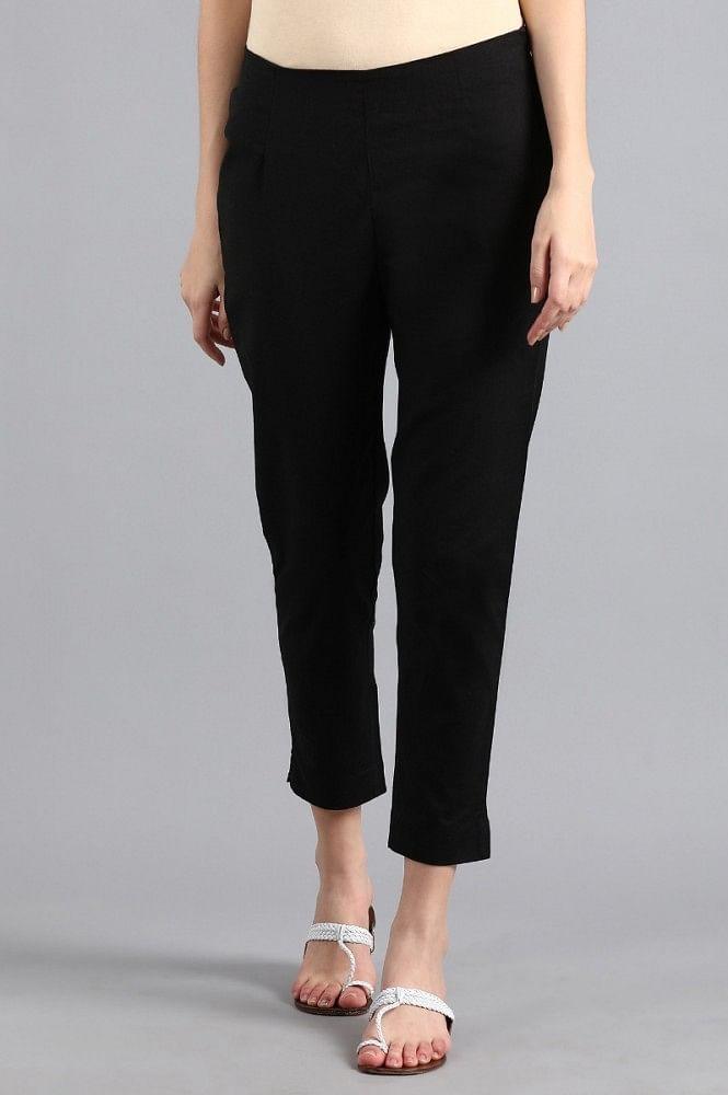 Black Solid Trousers - wforwoman