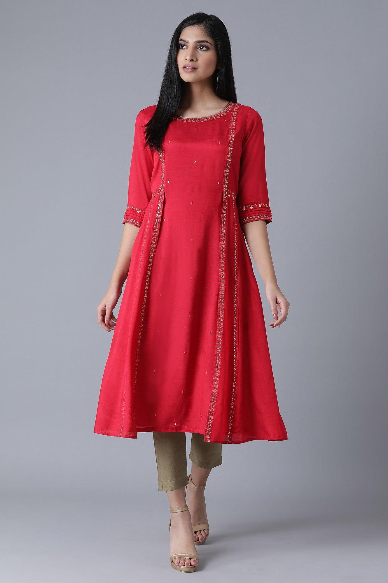 Red Mocklayer Solid kurta - wforwoman