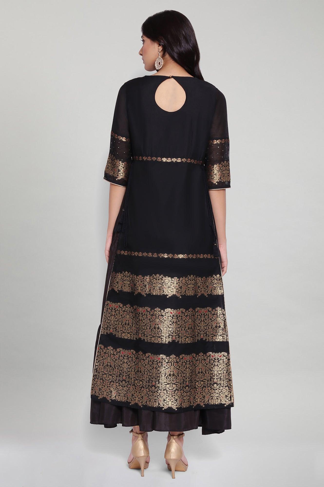 Black Jacquard Mock Layered Dress - wforwoman