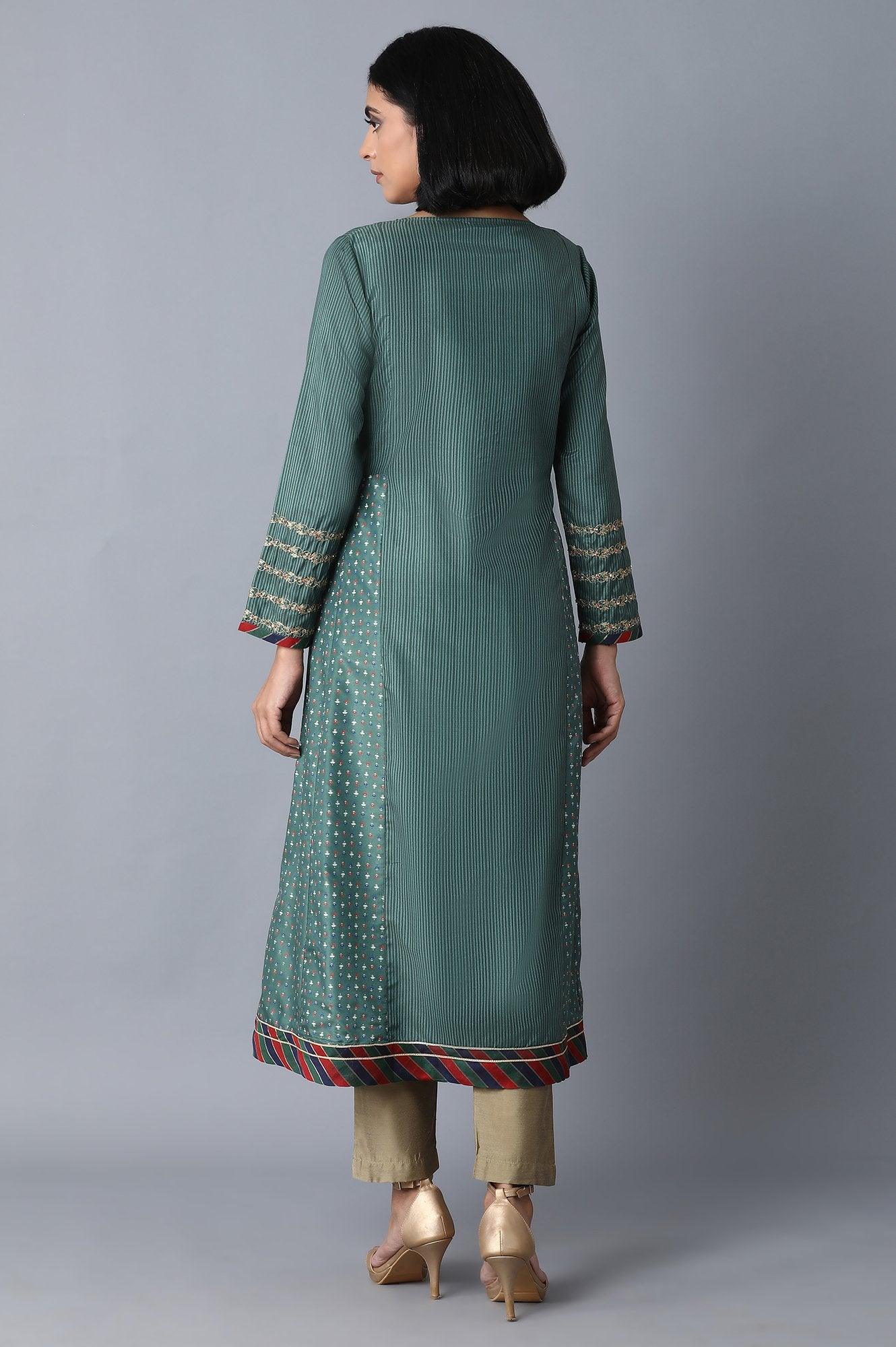 Dark Green Panelled kurta - wforwoman