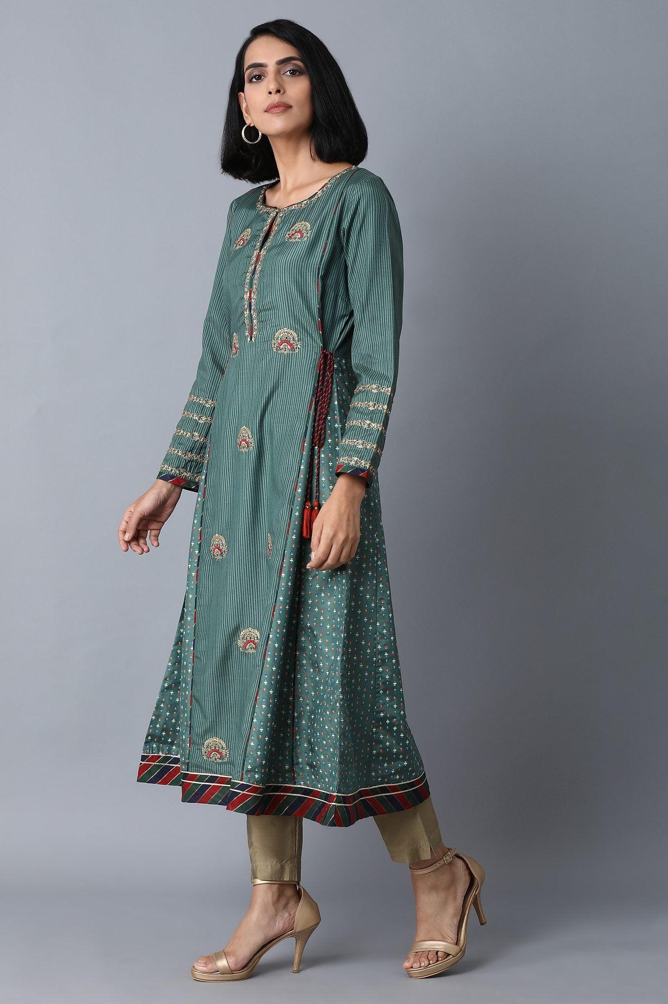 Dark Green Panelled kurta - wforwoman